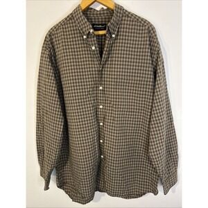 Vintage Eddie Bauer XL Brown Plaid Wrinkle-Resistant Button-Down Shirt